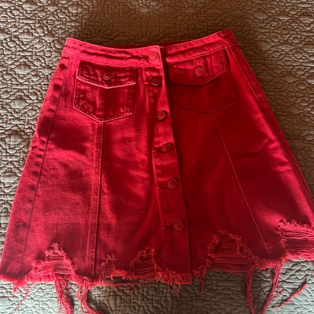 Red Jean mini skirt